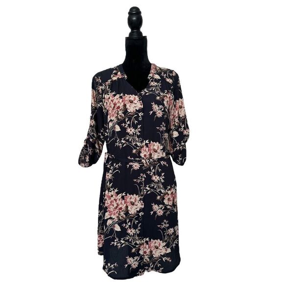 41 Hawthorn Cristen Navy Fall Floral Belted Shirt Dress Size Small NWT - Picture 4 of 16